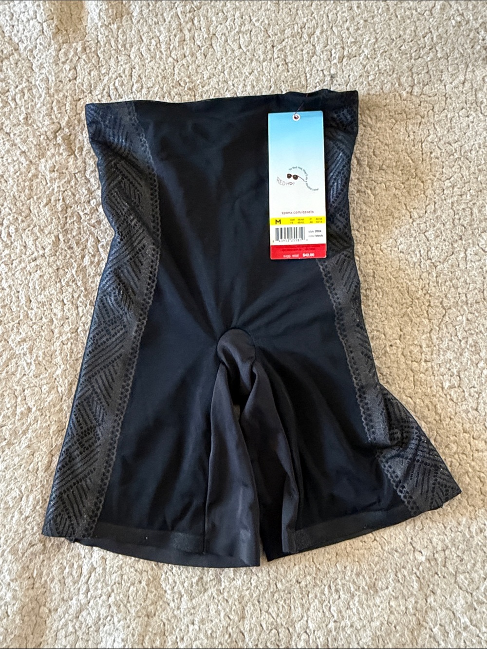 Assets By Spanx Black High-Waist Shaping Shorts with Lace Panels Medium New